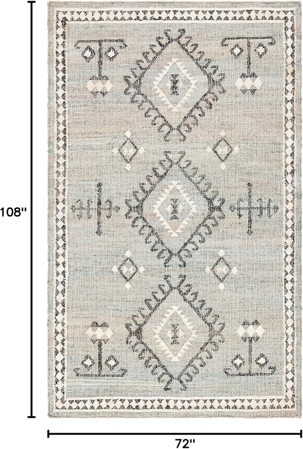 SAFAVIEH Kilim Collection Area Rug - 6' x 9', Blue & Black, Flat Weave Jute Design, Ideal for High Traffic Areas in Living Room, Bedroom (KLM762M)
