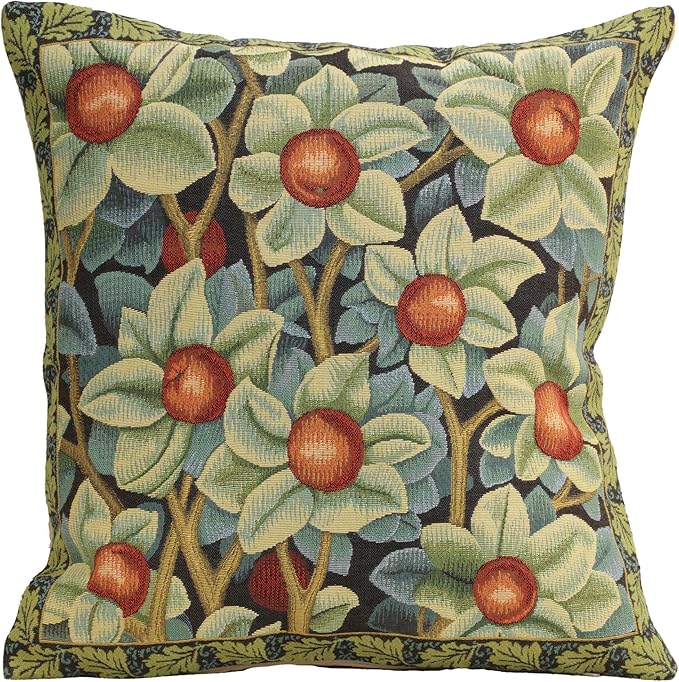 Charlotte Home Furnishings - Throw Pillow Covers Orange Tree Square Vintage Pillows for Couch | Jacquard Woven Cushion Cover 18x18 in | Cotton Pillow Covers for Living Room & Bedroom Décor