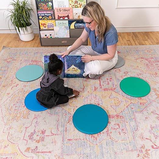 ECR4Kids SoftZone Colorful Round Floor Pad Seating Set, Classroom Furniture, Contemporary, 6-Piece
