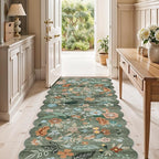 2x5 Washable Kitchen Area Rug: Floral Scalloped Entryway Runner Farmhouse Non-Slip Floor Carpet for Hallway Bathroom Soft Comfort Tile/Hardwood Floors Protection Mat Cute Home Decor(2x5, Floral/Green)