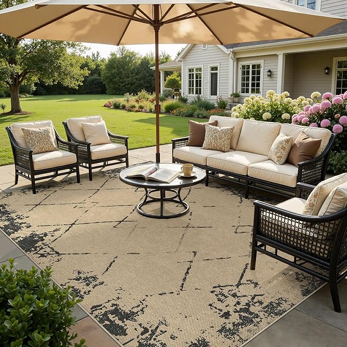 6x9 Jute Rug for Living Room: Farmhouse Carpet Indoor Outdoor Washable Non Slip Area Rug for Bedroom Patio Backyard Dining Room Table Home Office - Modern Brown