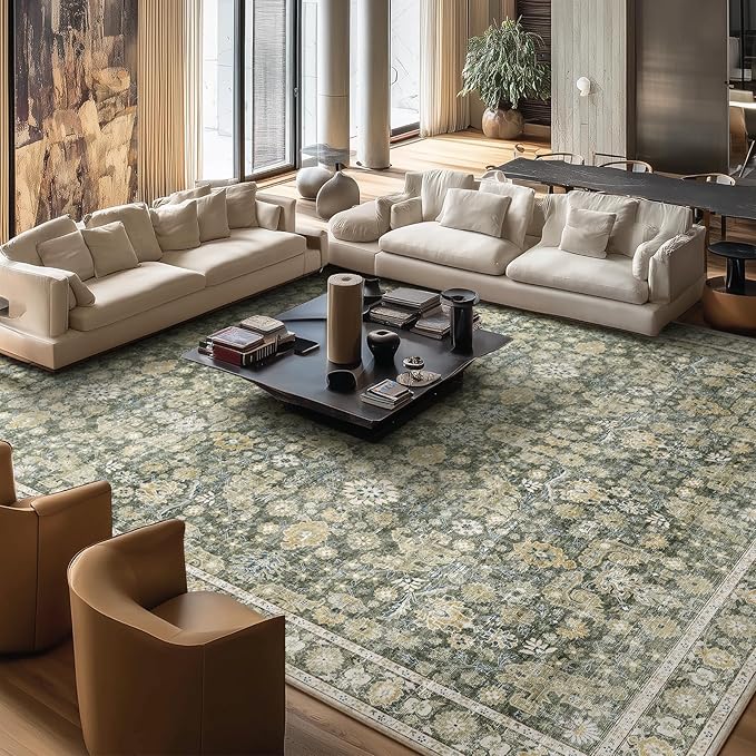 Washable Rugs for Living Room: 10x14 Area Rugs for Bedroom Ultral Soft Non-Slip Stain Resistant Vintage Boho Large Carpet for High-Traffic Dining Room - Farmhouse Decor