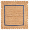 SAFAVIEH Natural Fiber Collection Area Rug - 6' Square, Natural & Blue, Handmade Jute, Ideal for Living Room, Bedroom, Dining Space (NF896M)