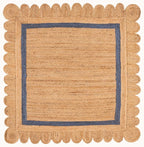 SAFAVIEH Natural Fiber Collection Area Rug - 6' Square, Natural & Blue, Handmade Jute, Ideal for Living Room, Bedroom, Dining Space (NF896M)