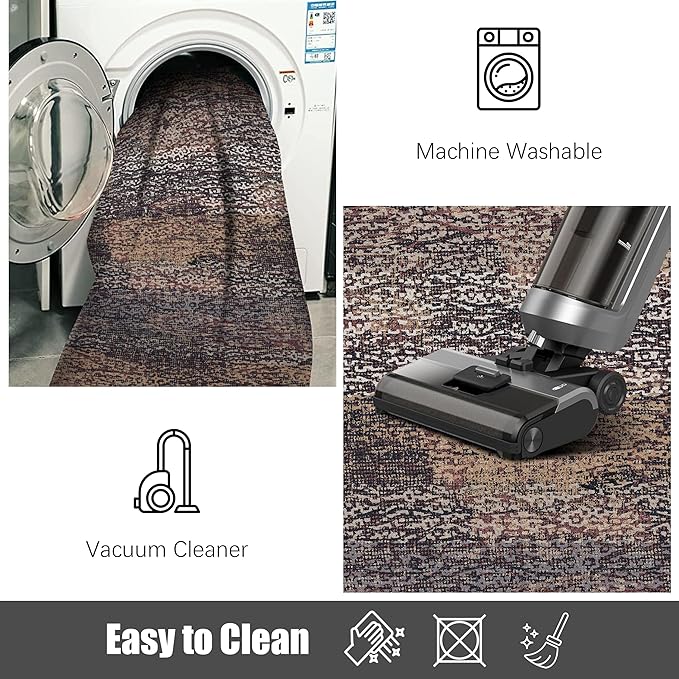 RUGSURE Washable Area Rug - 1/6 Thick - Stain & Water Resistant Non-Slip - Resistant Rug for Living Room, Bedroom, Nursery, Pet & Child Friendly, Vintage Charm Area Rugs (Rust, 4' x 6')