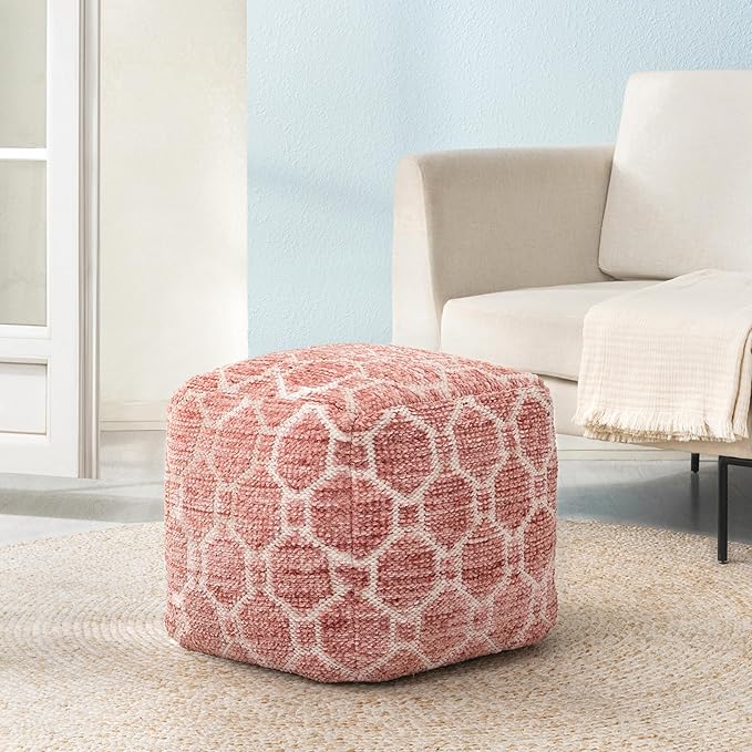 Anji Mountain Pouf Ottoman Foot Rest, Handmade Ottoman Pouf, Comfortable Foot Stool, Decorative Floor Seating for Living Room Decor, Bedroom & Home Décor Accent - Red
