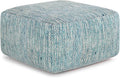 SIMPLIHOME Nate Square Pouf - 20 inch Wide Upholstered Handwoven Cotton Ottoman in Patterned Teal Melange, Boho Footstool or Extra Seating for Living Room with Artisanal Texture, Assembled