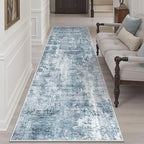 Runner Rug 3x8 Washable Non-Slip Hallway Runner Rugs for Kitchen Bathroom Laundry Room Blue/Grey Vintage Floor Carpet Runners for Hallways Entryway