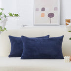 Home Brilliant Throw Pillow Covers 12x20 Decorative Plush Striped Velvet Corduroy Oblong Rectangular Accent Cushion Cover, 12 x 20 inch, Navy Blue