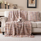 Soft Neon Color Knit Throw Blanket with Tassels, Cozy Boho Home Decro Throw for Sofa Couch Chair Bed, 50X60 Inch, Machine Washable, Pink Color Scheme