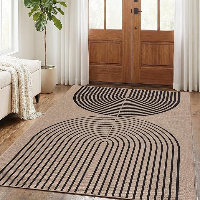 GarveeHome Modern Rainbow Easy Jute 3x5 Patio Rug, Washable Rugs for Entryway Farmhouse Non Slip Indoor Door Mat Carpet for Entry Mudroom Porch Decor