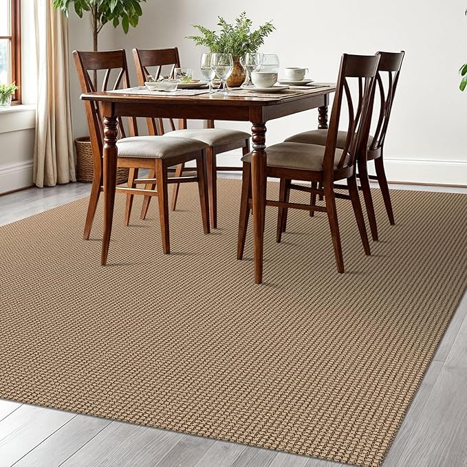 EARTHALL Woven Area Rugs 6x9 Ft Washable Living Room Rugs Non Slip Rubber Backed Dining Room Rug Braided Bedroom Rugs Indoor Floor Carpet for Living Room, Bedroom, Dining Room, Orange/Tan/Brown