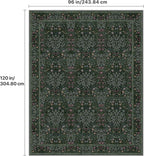 GENIMO 8x10 Area Rug for Living Room, Washable Vintage Floral Low Pile Non-Slip Large Carpet for Bedroom Dining Room, Stain Resistant Botanical Indoor Rug (Dark Green)