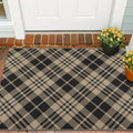 JTJ Vintage Indoor Entrance 4x3 Rug - Easy Jute Woven Door Mat for Indoor Area, 3x4 Large Kitchen Rug, Washable Low Pile Black and White Geometric Aesthetic Natural Color Decor