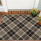 JTJ Vintage Indoor Entrance 4x3 Rug - Easy Jute Woven Door Mat for Indoor Area, 3x4 Large Kitchen Rug, Washable Low Pile Black and White Geometric Aesthetic Natural Color Decor