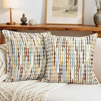 Boho Decorative Throw Pillow Covers 18x18 Inch, Chenille Tufted Pillow Cover Stripe Textured Square Farmhouse Accent Pillowcase for Couch Sofa Bedroom Living Room, Red White Khaki Grey 2 Pack