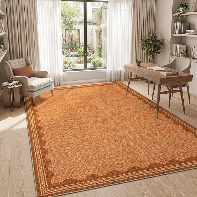 Scalloped Orange Door Mat Indoor Rugs for Entryway Small Rug 2x3 Washable Non-Slip TPE Backing Modern Minimalism Soft Low-Pile Throw Carpet for Bedroom Kitchen Bathroom