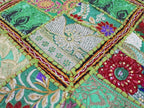 Mam Treasures Indian Bohemian Decorative Pillow Vintage Cushion Cover Patchwork Square Floor Pillow Cover Meditation Cushion Large Floor Pillow Indian Cushion (Light Green, 22 X 22 X 5 Inch)