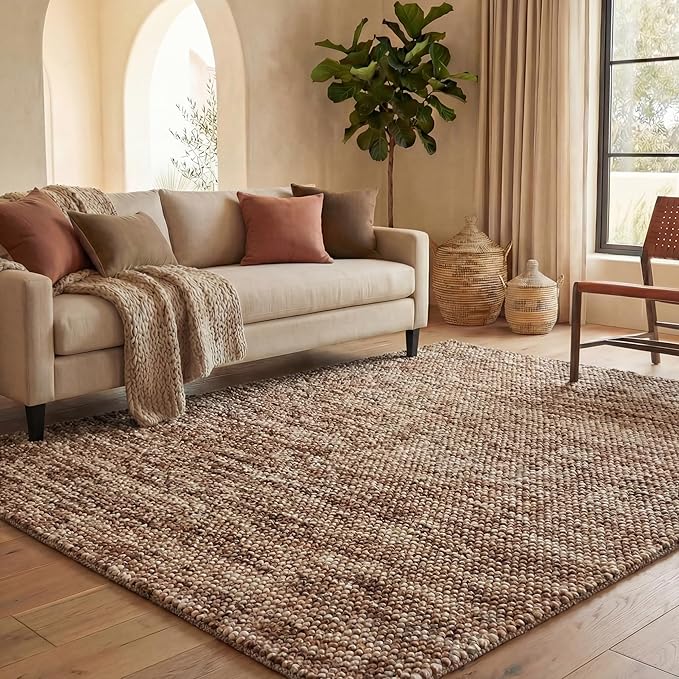 SAFAVIEH Area Rug 8x10 - Natura Collection - Large - Rust & Brown, Handmade Wool Blend, Textured Design, Ideal for Living Room, Bedroom, Dining Space (NAT425P)