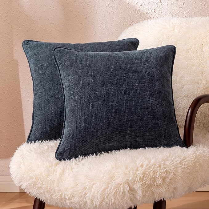 Amazon Basics Faux Linen Throw Pillow Covers with Hidden Zipper Closure, 20 × 20in, Navy Blue, Pack of 2