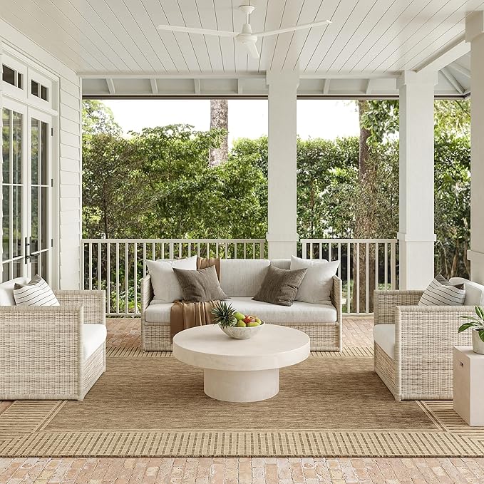 Nuloom Asha Light Brown/Ivory, 3'6" x 5', Casual, Striped Border, Soft and Cozy, High Traffic, Stain Resistant, Easy Clean, Durable Area Rug for Indoor/Outdoor Patio, Deck, Porch, Garden, Courtyard
