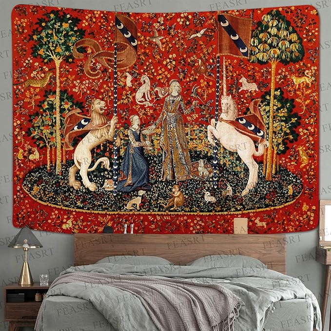 FEASRT Medieval Lady Tapestry Maiden and Unicorn, Large 93x71 Inches Soft Flannelette, for Bedroom Living Room Apartment Dorm