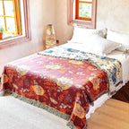 Boho Throw Blanket, 100% Organic Cotton Breathable Ultra Soft Bed Quilt Throw - All Season Floral Bird Butterfly Farmhouse Decor Blanket for Sofa Couch Chair and Gift. 60" x 80"