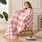 Joiedomi Throw Blanket for Couch, Pink White Checkered Knitted Blankets Gifts for Women Mom Girls, Cozy Cute Soft Throw Home Room Decor Aesthetic Women Mothers Birthday Gifts 50x60 Inches