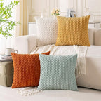 Set of 4 Yellow Rust Aqua Decorative Throw Pillow Covers 26x26 Inch Corduroy Pillow Covers for Bed Couch Sofa Living Room Soft Square Cushion Cases