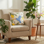 AVOIN colorlife Floral Lemon Hummingbird Embroidered Throw Pillow Cover, 18 x 18 Inch Holiday Flowers Spring Summer Decorative Tufted Patterned Linen Cushion Case for Sofa Couch