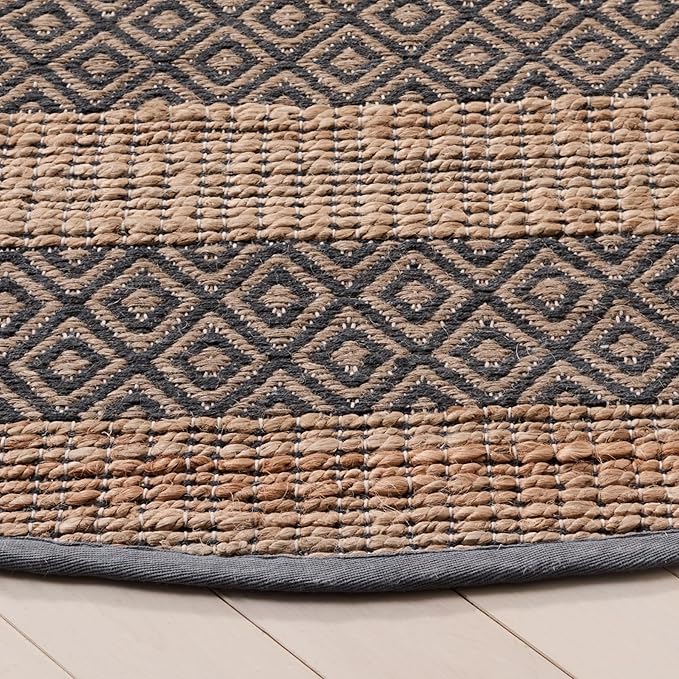 SAFAVIEH Natural Fiber Collection Area Rug - 7' Round, Charcoal & Natural, Flatweave Jute & Cotton, Ideal for The Entryway, Living Room, Foyer, Bedroom (NFB653H)