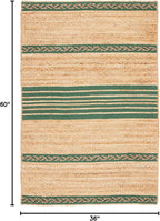 SAFAVIEH Natural Fiber Collection Accent Rug - 3' x 5', Natural & Green, Handmade Stripe Boho Farmhouse Rustic Braided Jute, Ideal for High Traffic Areas in Entryway, Living Room, Bedroom (NFB262Y)