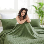 VHC Brands 100% Cotton Waffle Weave Queen Blanket 90"x90", Decorative Lightweight Spring and Summer Throw Blanket, Bedroom Decor for Bed, Couch, or Sofa, Olive Green