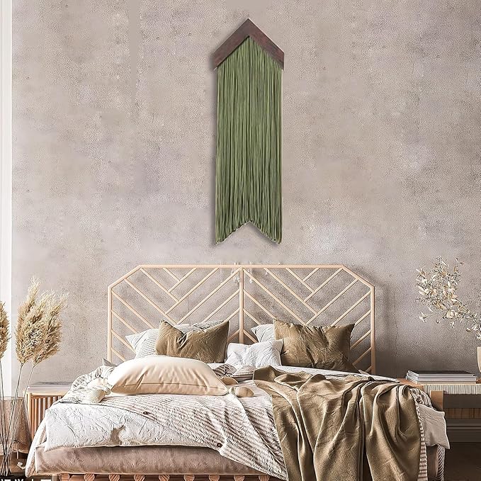 Ansley&HosHo Macrame Wall Hanging, Boho Woven Tapestry, Modern Tassel Wall Decor, Handmade Wall Art Tapestry for Bedroom, Living Room, Home, Bohemian Apartment Decoration Ornament Craft (Green Arrow)