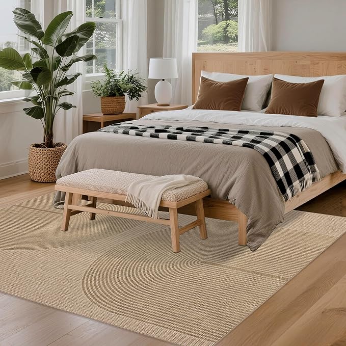 Easy Jute Rug 5x7: Indoor Outdoor Natural Boho Area Rugs for Living Room Patio Washable - Farmhouse Neutral Contemporary Carpet Mat for Entryway Bedroom Kitchen Backyard Sunroom Non Slip