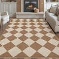 GarveeHome Easy Jute 8x10 Area Rugs for Living Room Checkered Rugs Machine Washable Non-Slip Backing Indoor Outdoor Carpets for Farmhouse Dining Room Nursery Patio Brown