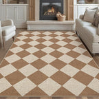 GarveeHome Easy Jute 8x10 Area Rugs for Living Room Checkered Rugs Machine Washable Non-Slip Backing Indoor Outdoor Carpets for Farmhouse Dining Room Nursery Patio Brown