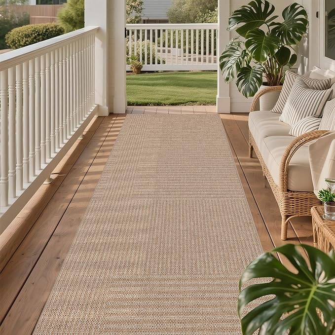 Easy Jute Rug 2.5x8: Indoor Outdoor Natural Boho Area Rugs for Hallway Patio Non Slip - Farmhouse Neutral Contemporary Carpet Mat for Entryway Kitchen Laundry Room Bedroom Washable