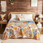 Boho Blanket Soft Muslin Boho Throw Blanket 100% Cotton Blanket All Seasons Reversible Rustic Floral Printed Vintage Rustic Farmhouse Decor Throw for Sofa Couch Chair (Yellow, 60"x80")