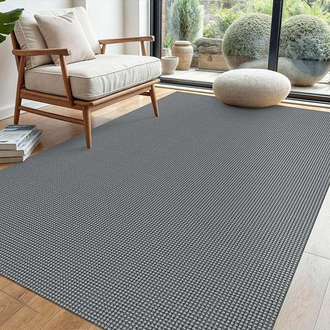 EARTHALL Woven Area Rug 4x6 Ft Washable Rugs for Entryway Non Slip Braided Throw Rugs Bedroom Carpet Cotton Entry Rug Cotton Floor Carpets for Bedroom Dining Room Living Room, Dark Gray