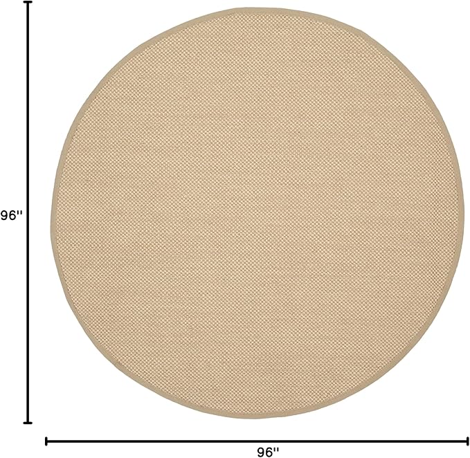 SAFAVIEH Area Rug 8' Round - Natural Fiber Collection - Maize & Linen Color, Sisal, Woven Design with Border (NF141B)