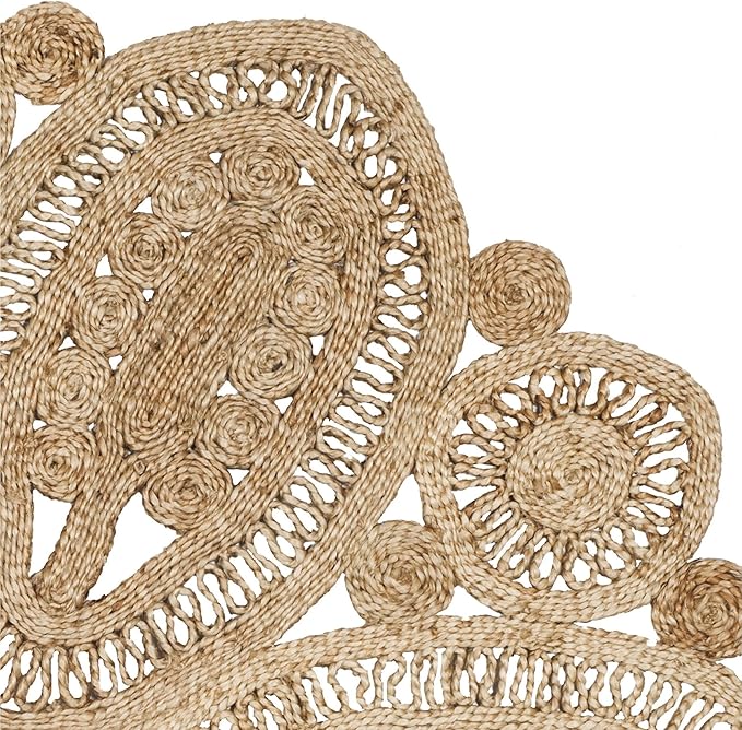 SAFAVIEH Area Rug 5' Round - Natural Fiber Collection - Natural Brown, Handmade Jute, Decorative Boho Floral Design (NF360A)