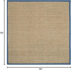SAFAVIEH Area Rug 6' Square - Natural Fiber Collection - Natural & Navy, Seagrass, Basketweave Pattern with Border (NF114T)