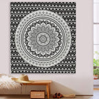 ANJANIYA Ombre Wall Hanging Bohemian Tapestry, Metallic Wall Art Bedspread, Psychedelic Hippie Mandala Dorm Décor for Hanging, Bedding, Beach Coverlet Curtain, Black Silver, 54"X60"