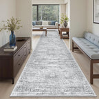 Runner Rug 3x12 Washable Non-Slip Hallway Runner Rugs for Kitchen Bathroom Laundry Room Grey Vintage Floor Carpet Runners for Hallways Entryway