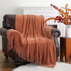 BATTILO HOME Rust Orange Throw Blanket for Couch, Soft Chenille Knit Throws with Tassels for Home Decor, Fall Caramel Throws for Couch Cover, 60"x80"