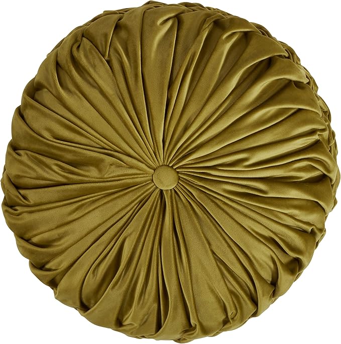 SARO LIFESTYLE Round Velvet Pintucked Poly Filled Throw Pillow (Set of 2)