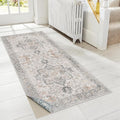 GENIMO 2.5x6 Reversible Runner Rugs for Hallway, Machine Washable Non Slip Vintage Rugs with Pad, Low Pile Lightweight Soft Print Rug for enrtyway, Corridor, Home, Office, Kitchen, Taupe & Blue