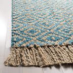 SAFAVIEH Natural Fiber Collection Area Rug - 6' x 9', Turquoise & Natural, Handmade Boho Diamond Tassel Jute, Ideal for High Traffic Areas in Living Room, Bedroom (NF266C)
