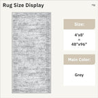 Hallway Runner Rug 4x8 Wide: Washable Thin Runners for Hallways Entry, Non Slip Soft Vintage Kitchen Area Rugs for Living Room Bedroom Dining Room Foyer (Grey, 4x8)